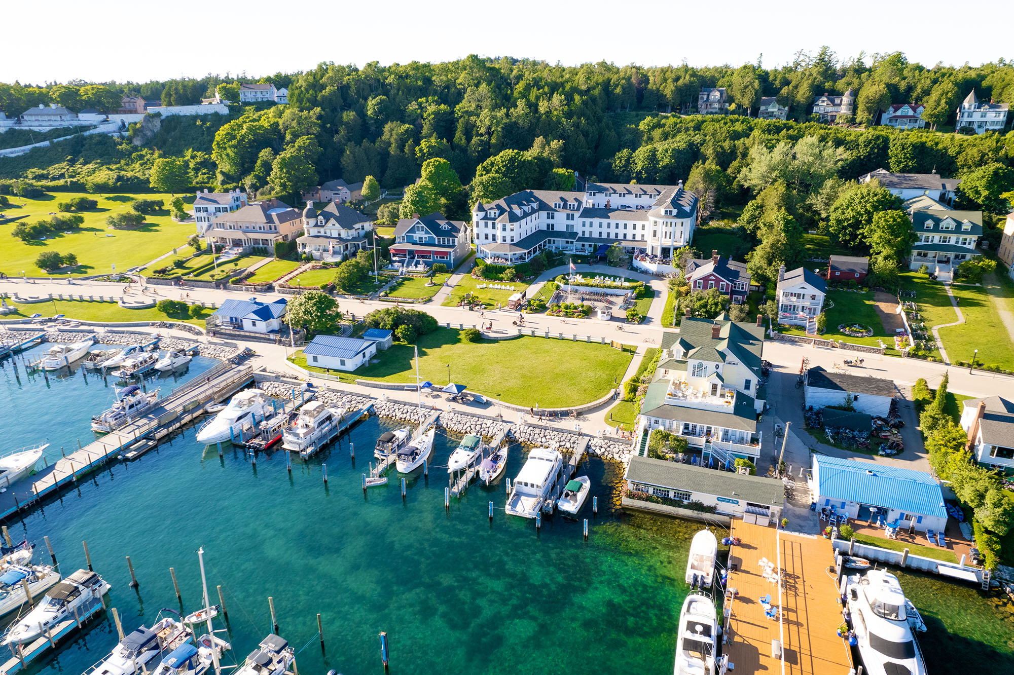 FAQ Banner image for Island House Hotel and Mackinac Island, Aerial Photo of Hotel